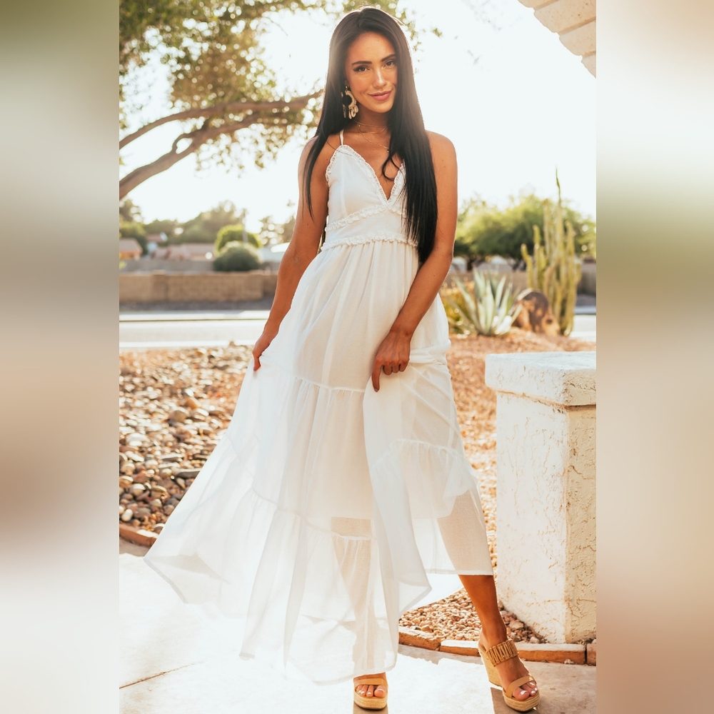 White tier midi dress